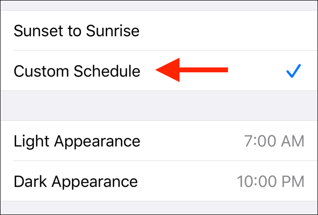 Set a Custom Schedule for Dark mode in iOS 13