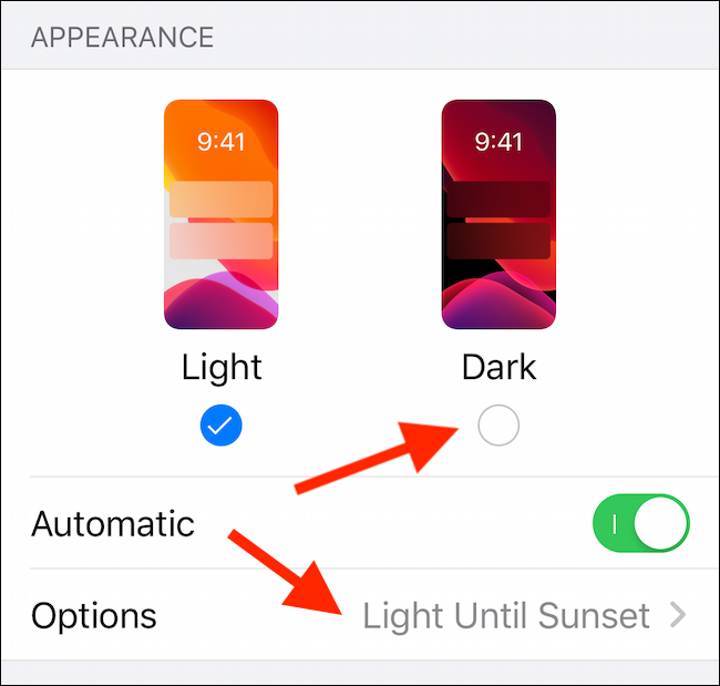 Enable Dark Mode from Settings
